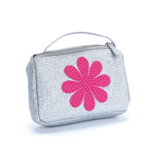 Little Girls Sparkly Silver Glitter Crossbody Purse (3-8Y)